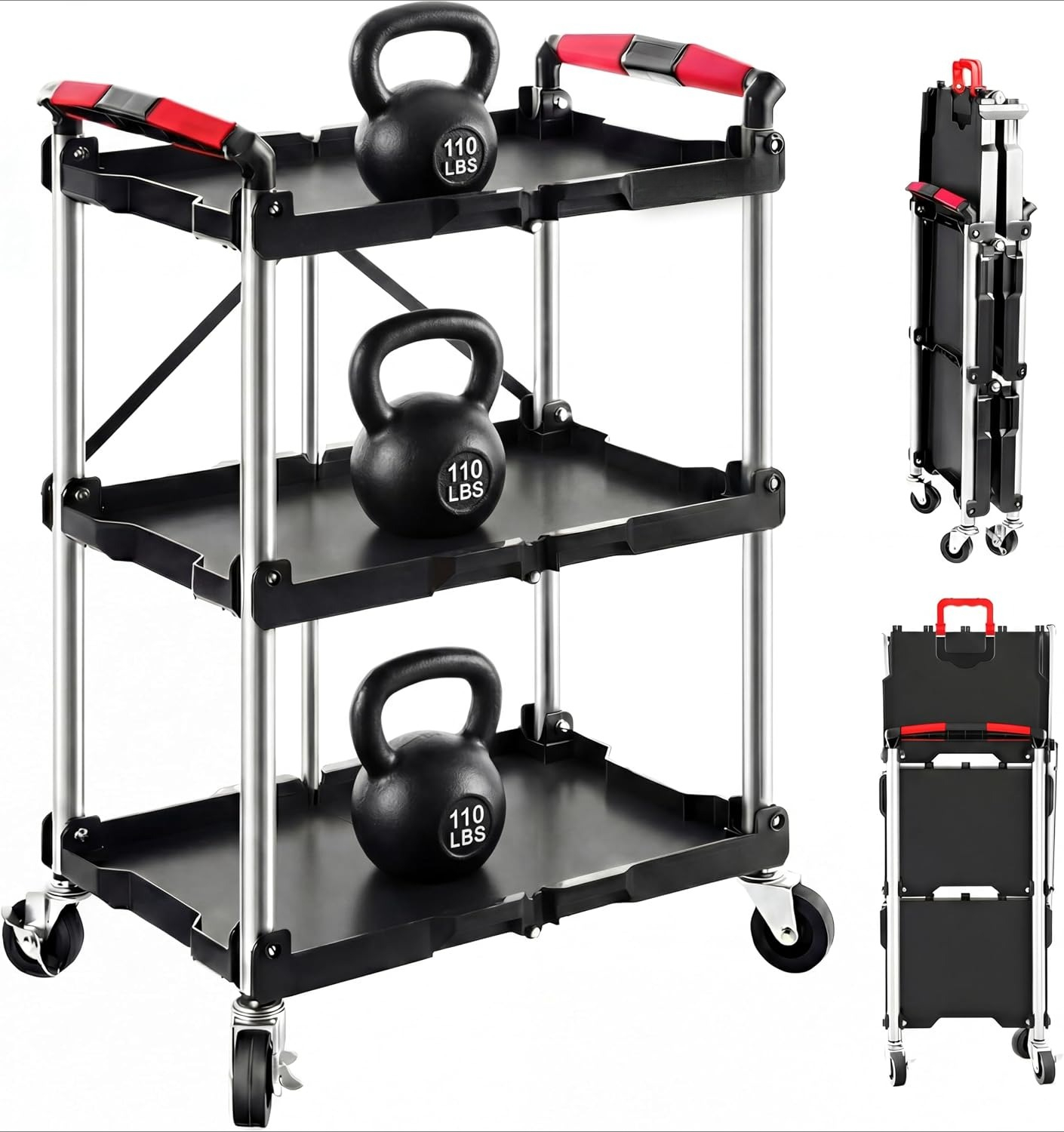 3-Shelf Foldable Rolling Utili - Workshop Tools Trolley recension och pris