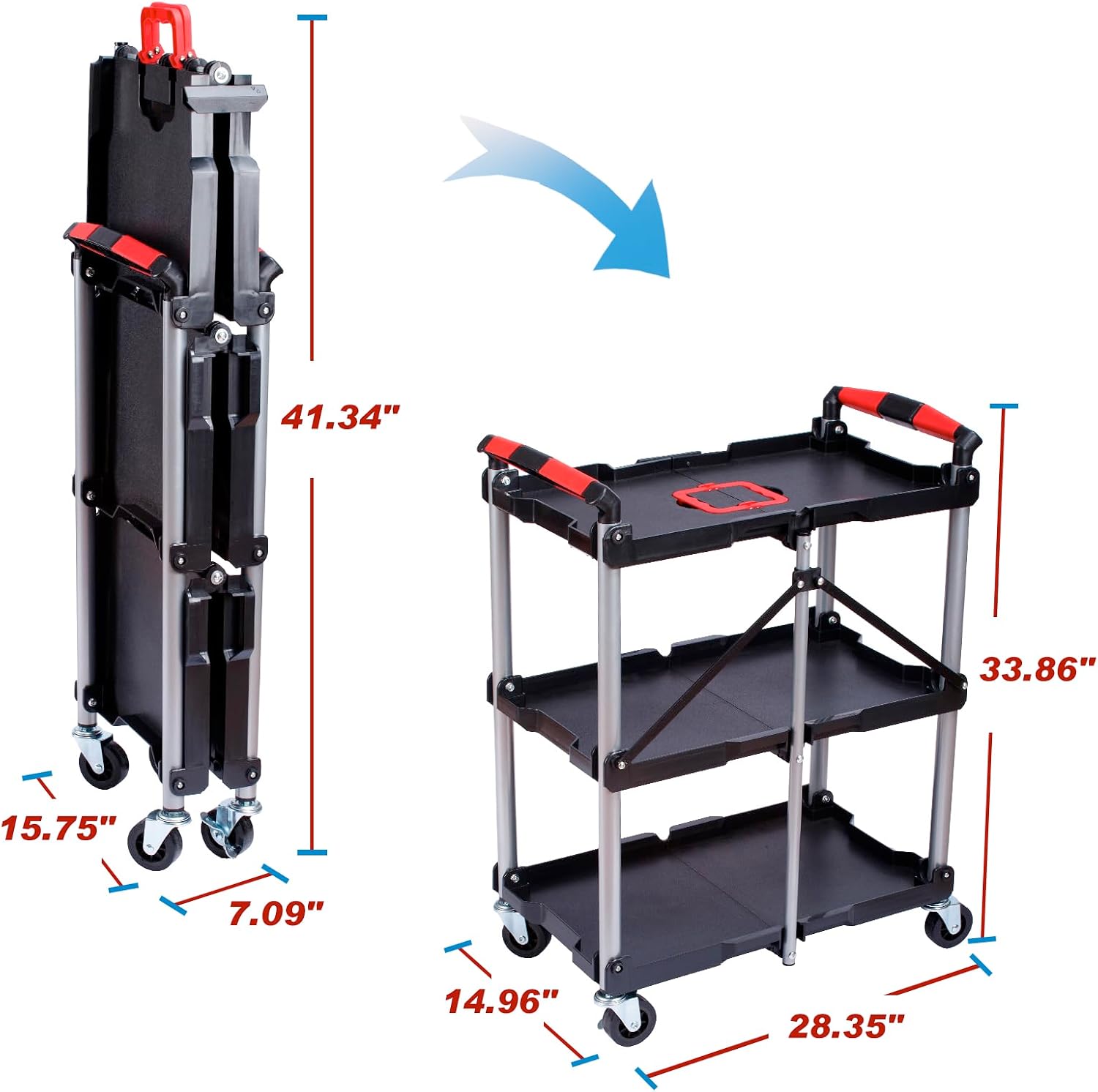 3-Shelf Foldable Rolling Utili - Workshop Tools Trolley recension och pris