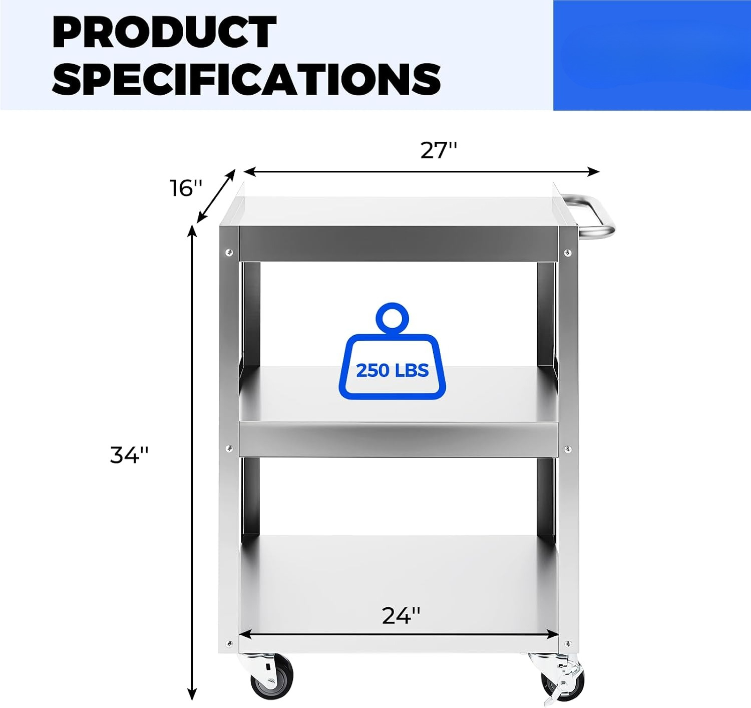 3-Tier Stainless Steel Rolling - Workshop Tools Trolley recension och pris